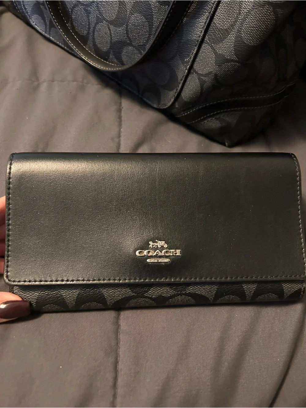 COACH Black Signature Canvas Peyton Pocket Tote w/ matching wallet